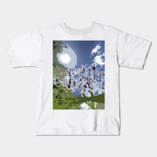 ALLIUM flower garden photography digitally painted, blue gray white green Kids T-Shirt